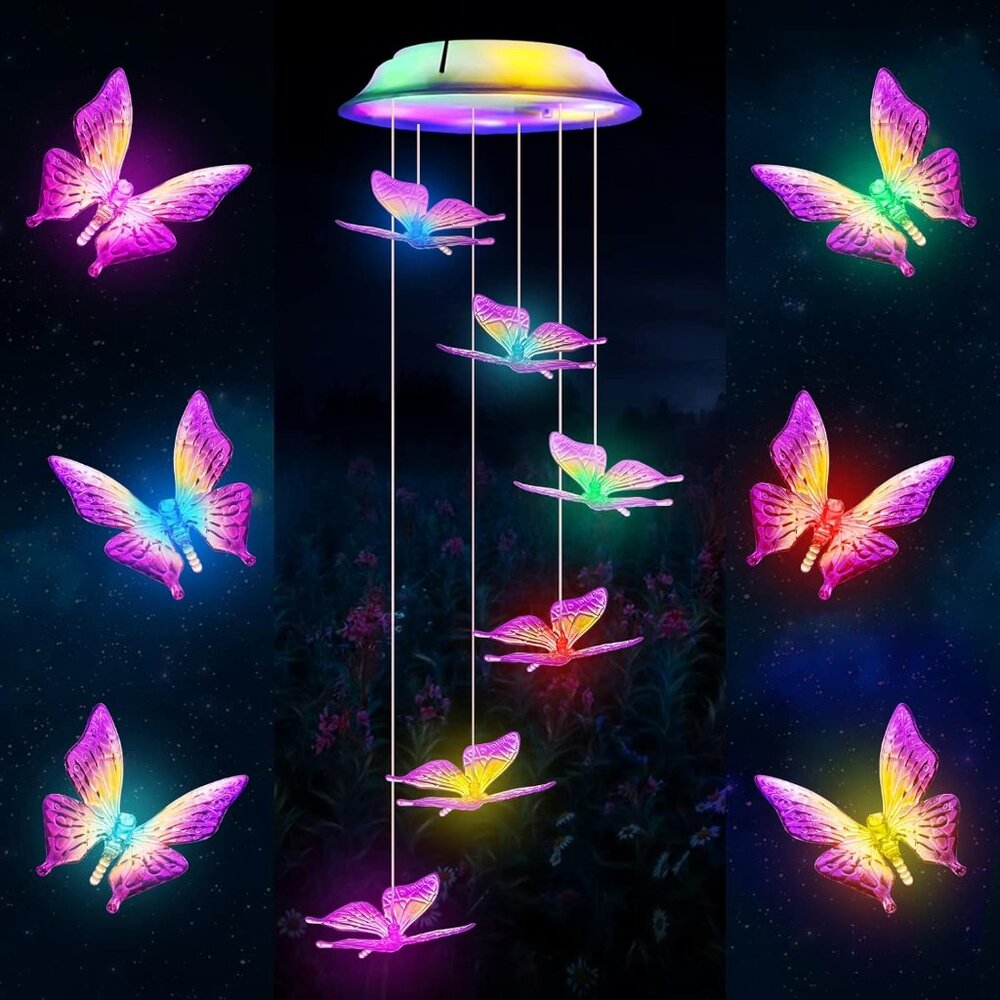 Solar Butterfly Wind Chimes, Color Changing Solar Wind Chimes For Outside, Led W